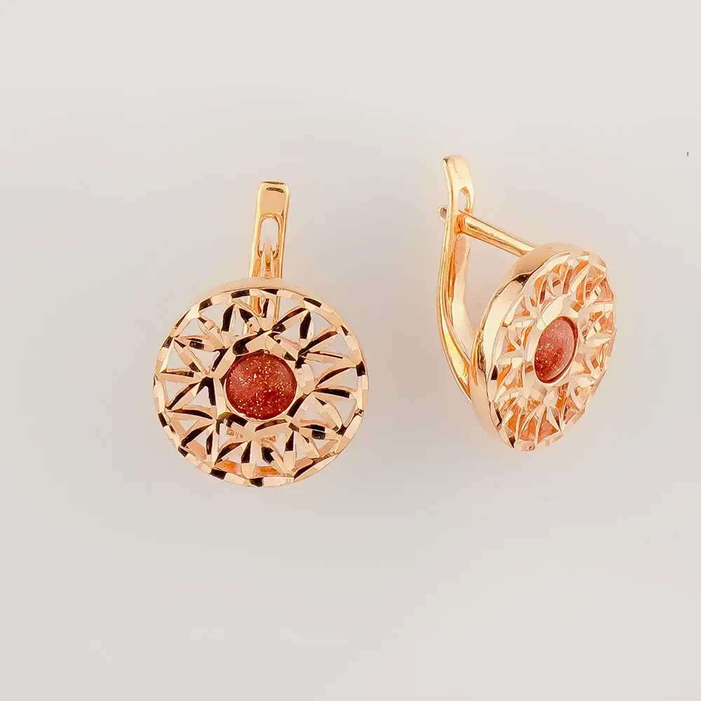 Серьги с авантюрином из красного золота 585 пробы