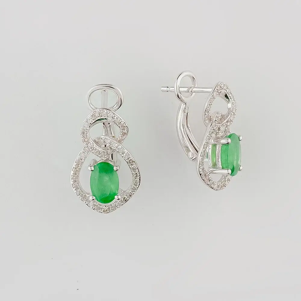 Серьги с изумрудом из белого золота 585 пробы