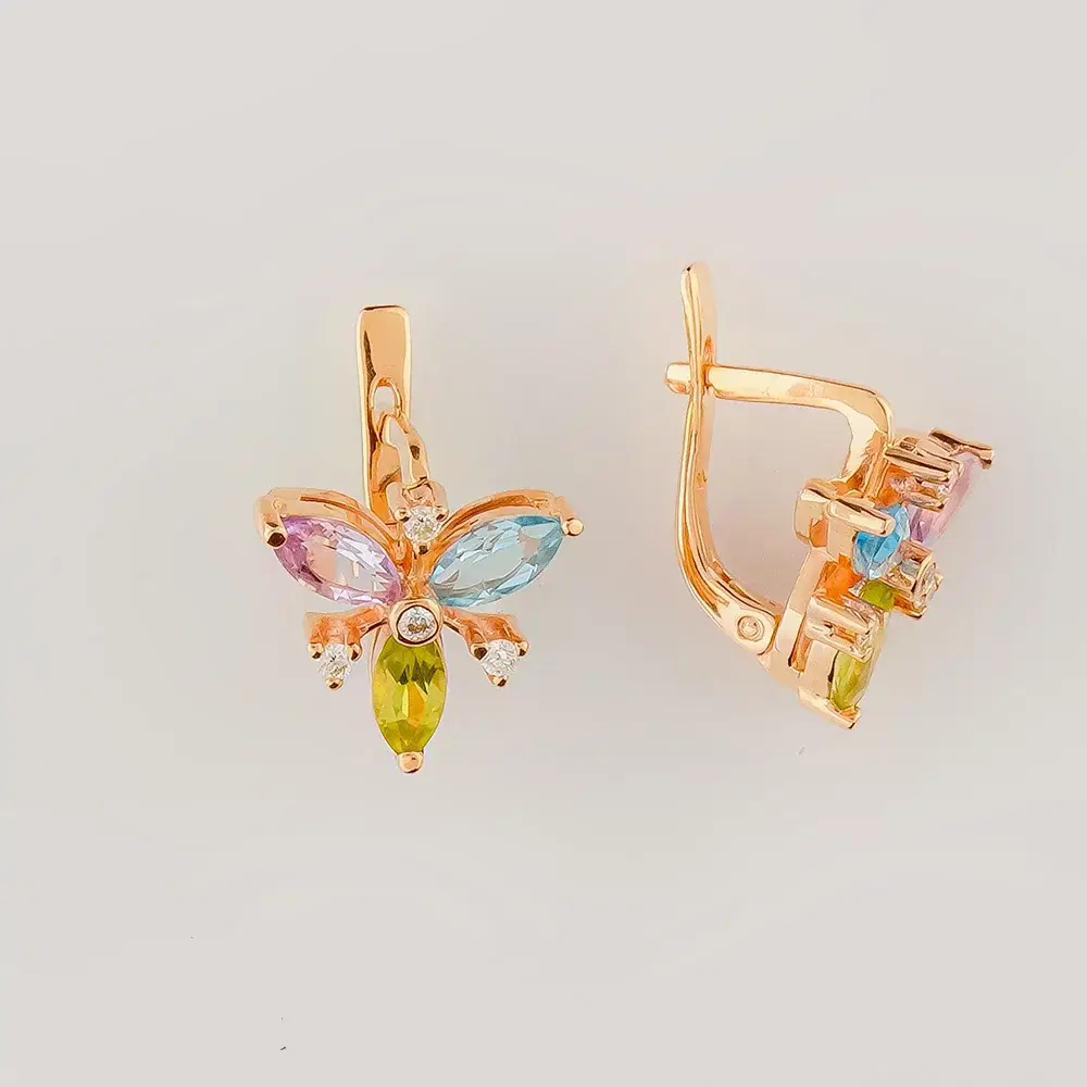 Серьги с хризолитом из красного золота 585 пробы