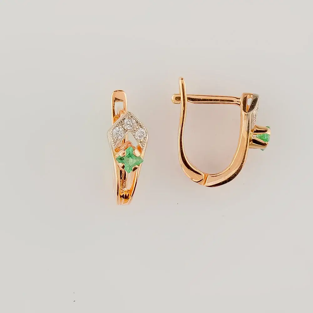 Серьги с изумрудом из красного золота 585 пробы