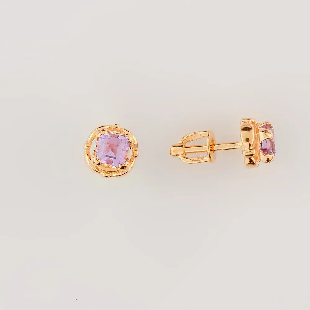 Серьги с аметистом из красного золота 585 пробы