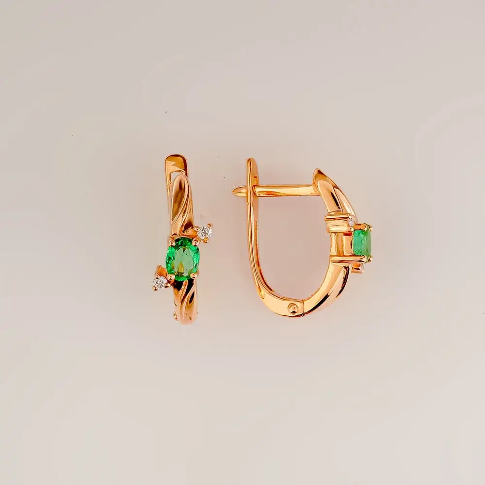 Серьги с изумрудом из красного золота 585 пробы