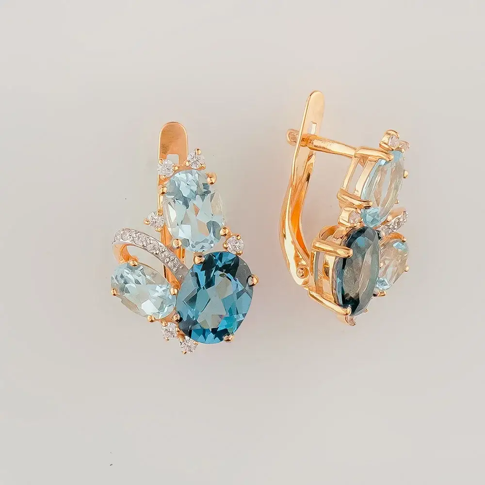 Серьги с топазом из красного золота 585 пробы