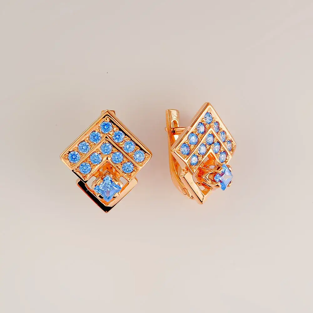 Серьги с фианитом из красного золота 585 пробы