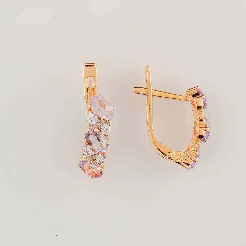 Серьги с аметистом из красного золота 585 пробы