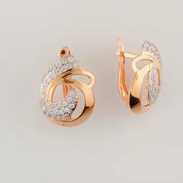 Серьги с фианитом из красного золота 375 пробы