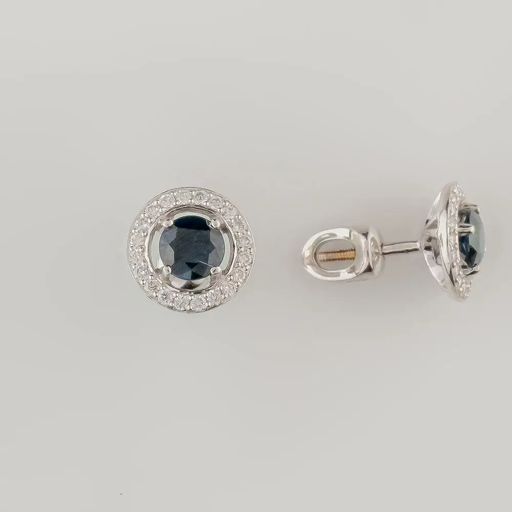 Серьги с сапфиром из белого золота 585 пробы