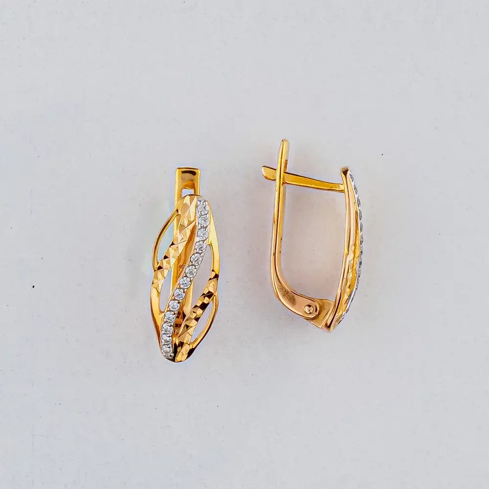 Серьги с фианитом из красного золота 375 пробы