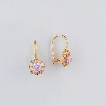 Серьги с фианитом из красного золота 585 пробы