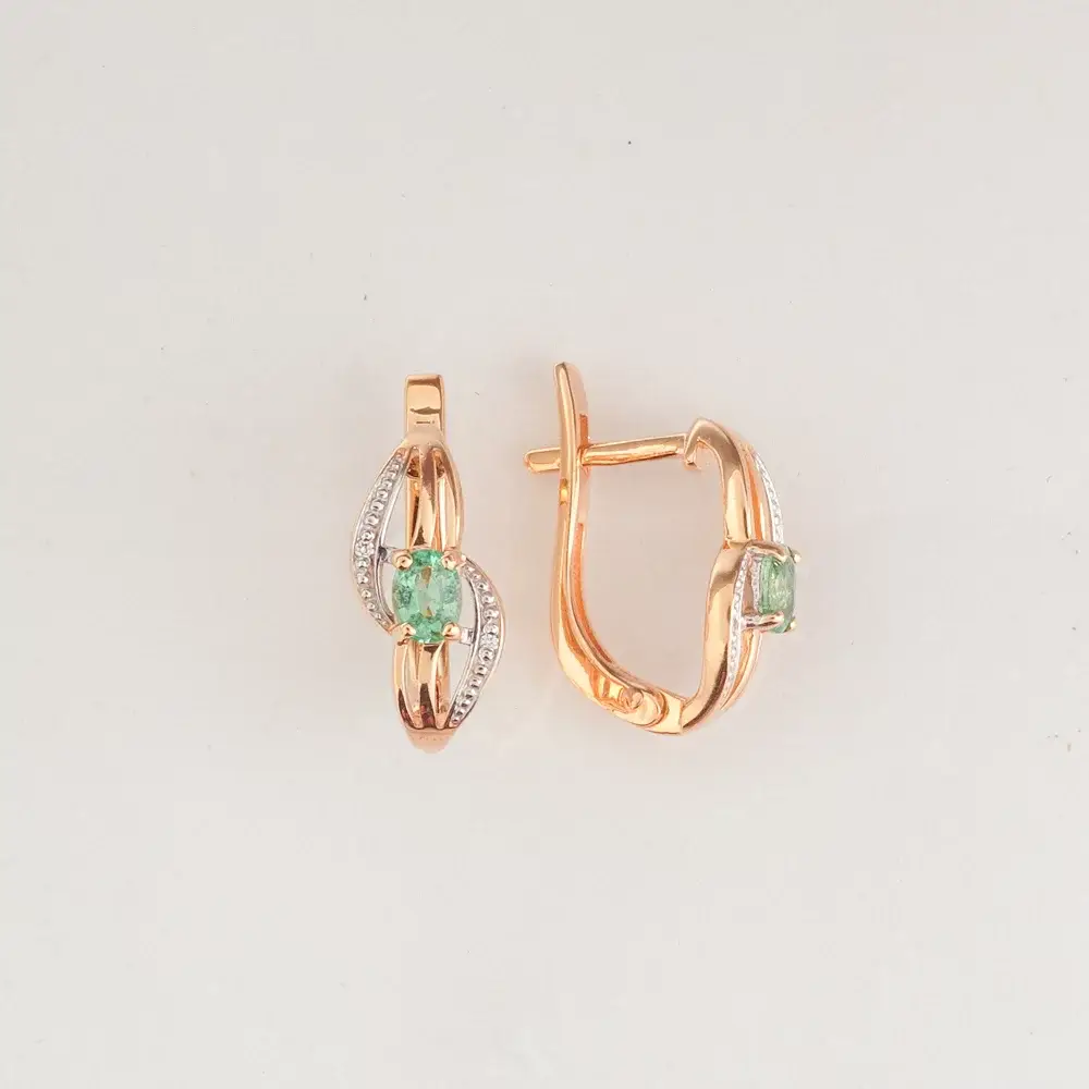 Серьги с изумрудом из красного золота 585 пробы