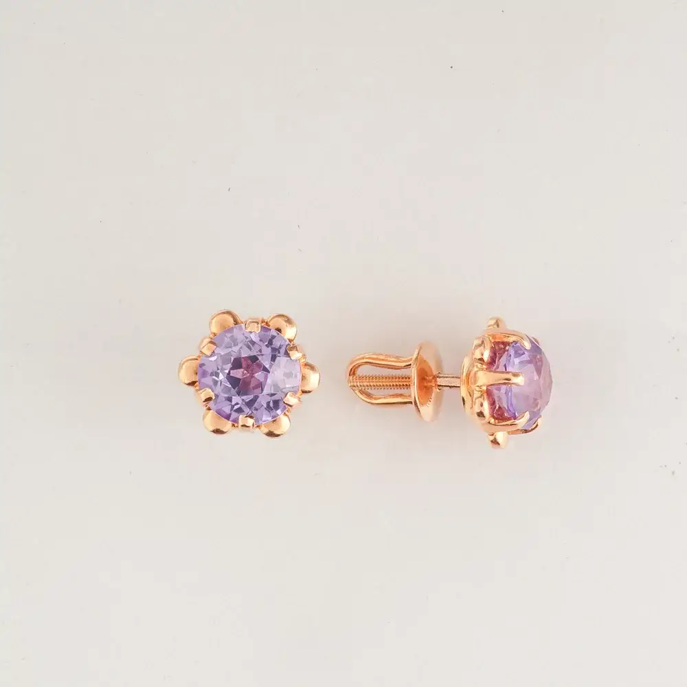 Серьги с корундом синтетическим из красного золота 583 пробы