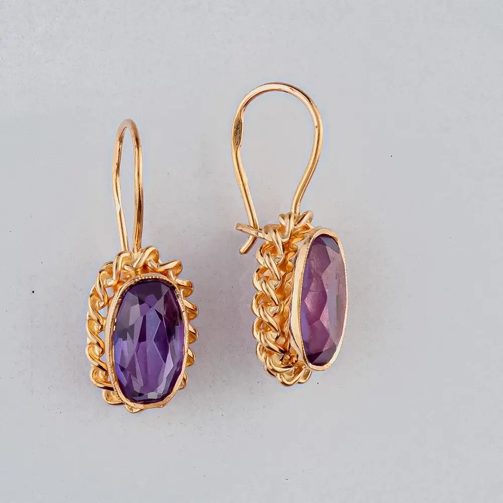 Серьги с корундом синтетическим из красного золота 583 пробы