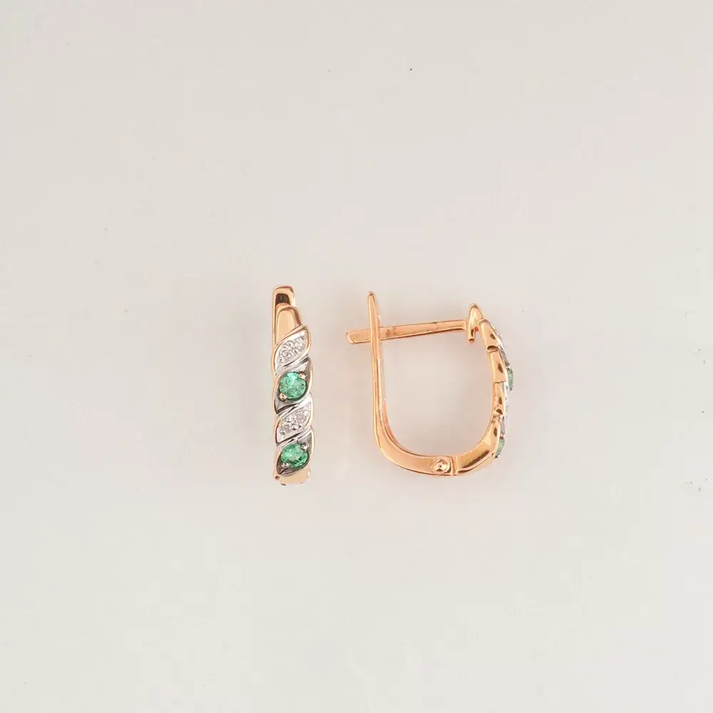 Серьги с изумрудом из красного золота 585 пробы