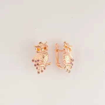 Серьги с фианитом из красного золота 585 пробы