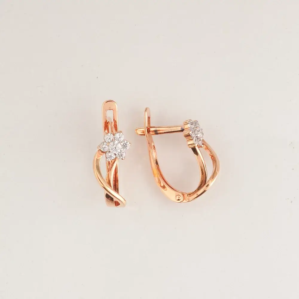 Серьги с фианитом из красного золота 375 пробы