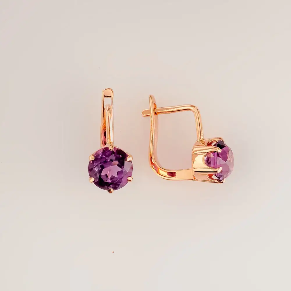 Серьги с корундом синтетическим из красного золота 585 пробы
