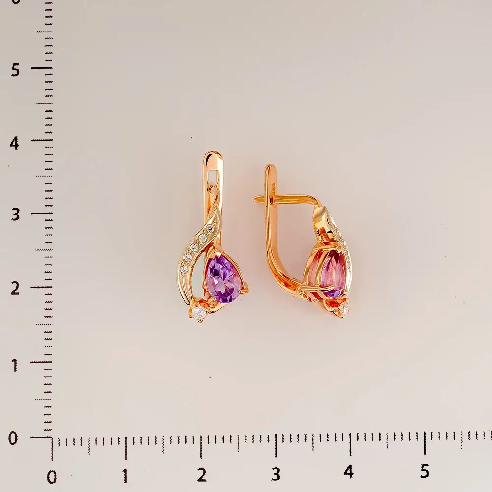 Серьги с аметистом из красного золота 585 пробы 2