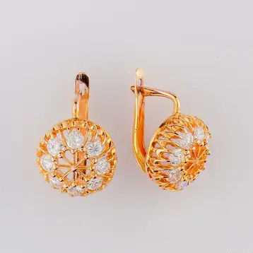 Серьги с фианитом из красного золота 585 пробы