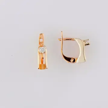Серьги с фианитом из красного золота 585 пробы