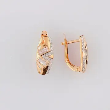 Серьги с фианитом из красного золота 585 пробы