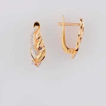 Серьги с фианитом из красного золота 585 пробы