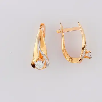 Серьги с фианитом из красного золота 585 пробы