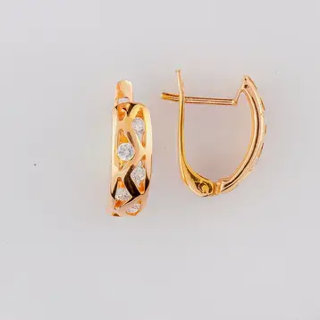 Серьги с фианитом из красного золота 585 пробы