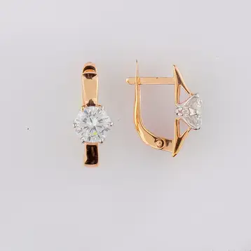 Серьги с фианитом из красного золота 585 пробы