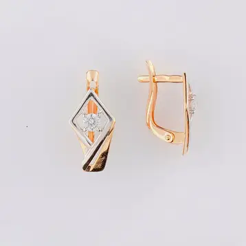 Серьги с фианитом из красного золота 585 пробы