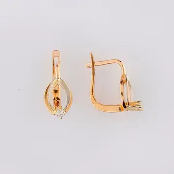 Серьги с фианитом из красного золота 585 пробы