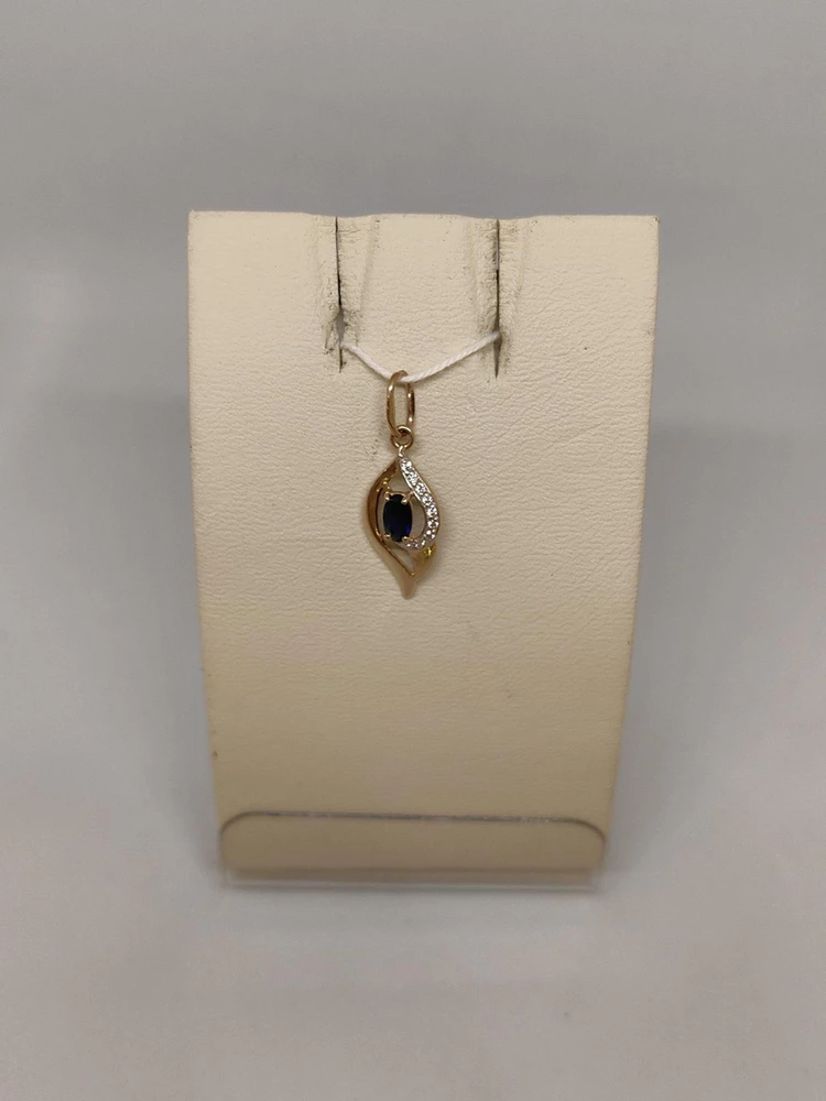 Подвес с сапфиром синтетическим из красного золота 585 пробы