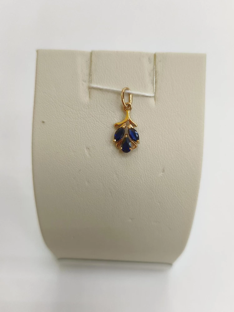 Подвес с сапфиром синтетическим из красного золота 585 пробы