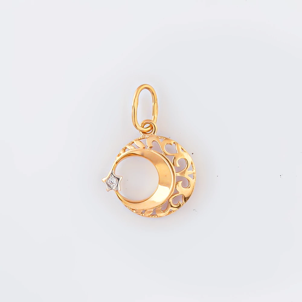 Подвес с фианитом из красного золота 585 пробы