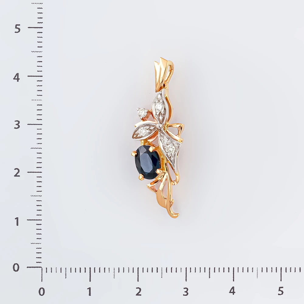 Подвес с сапфиром из красного золота 585 пробы