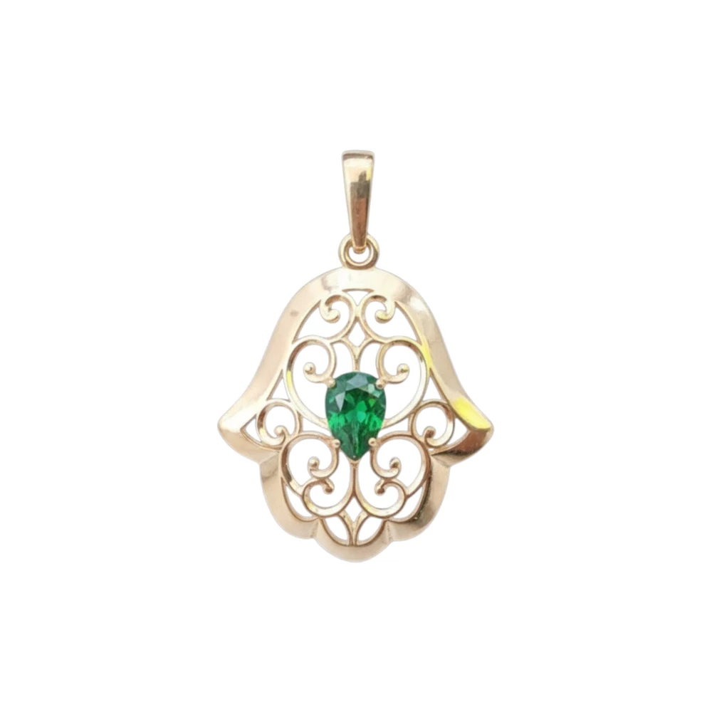 Подвес с изумрудом синтетическим из красного золота 585 пробы