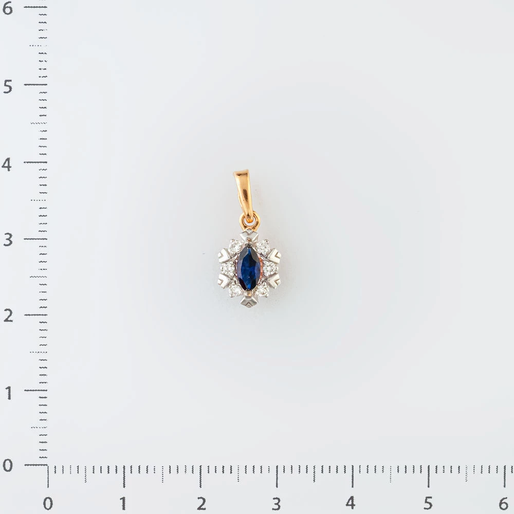 Подвес с сапфиром синтетическим из красного золота 585 пробы