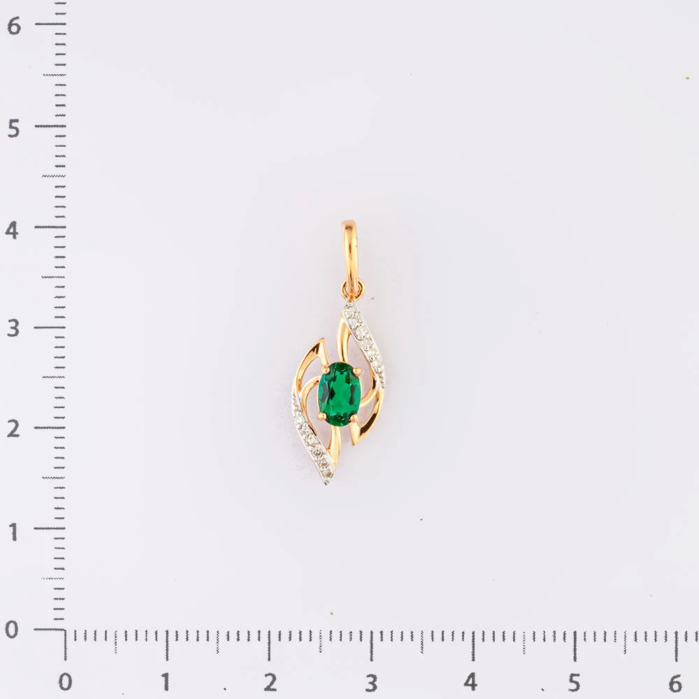Подвес с изумрудом синтетическим из красного золота 585 пробы