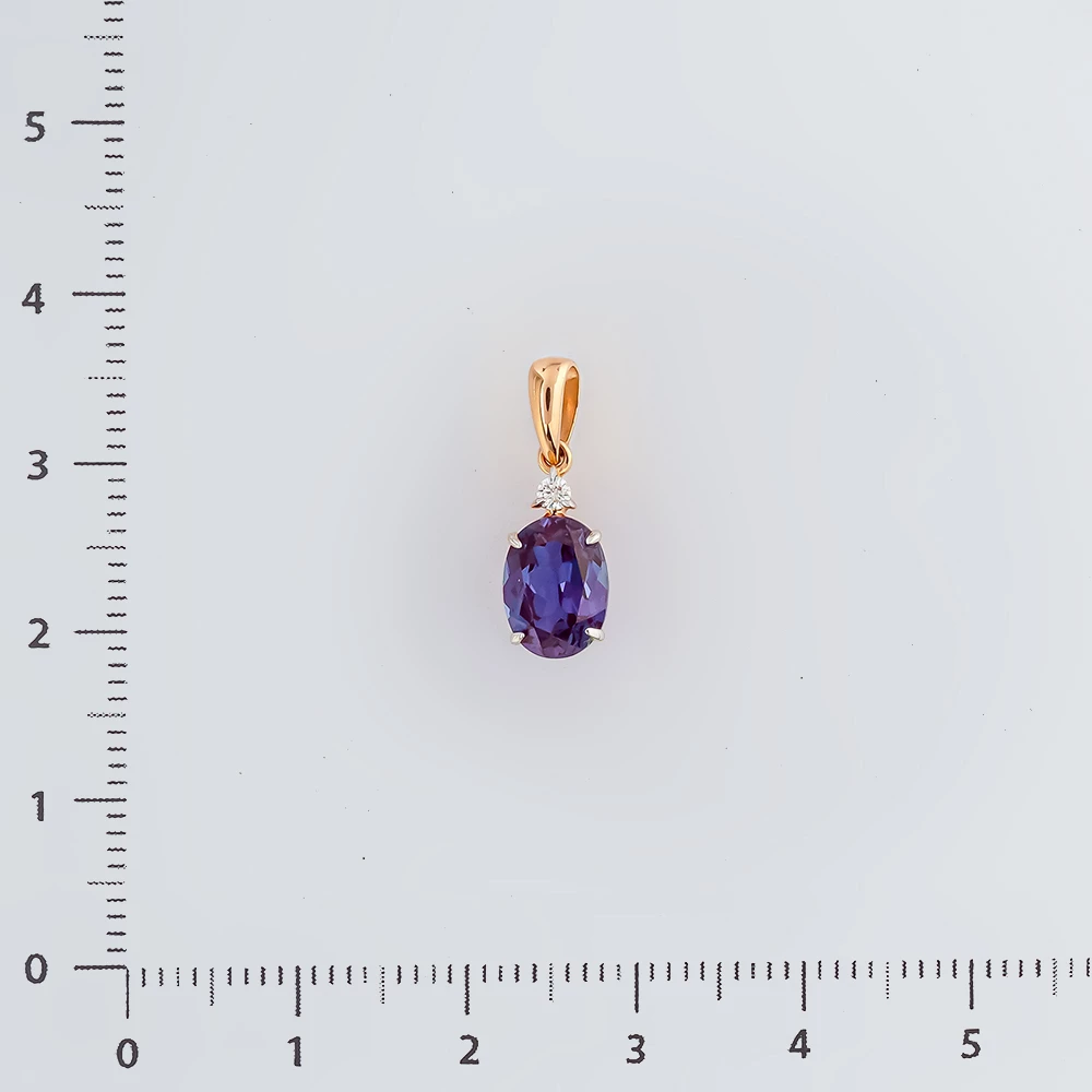 Подвес с александритом синтетическим из красного золота 585 пробы