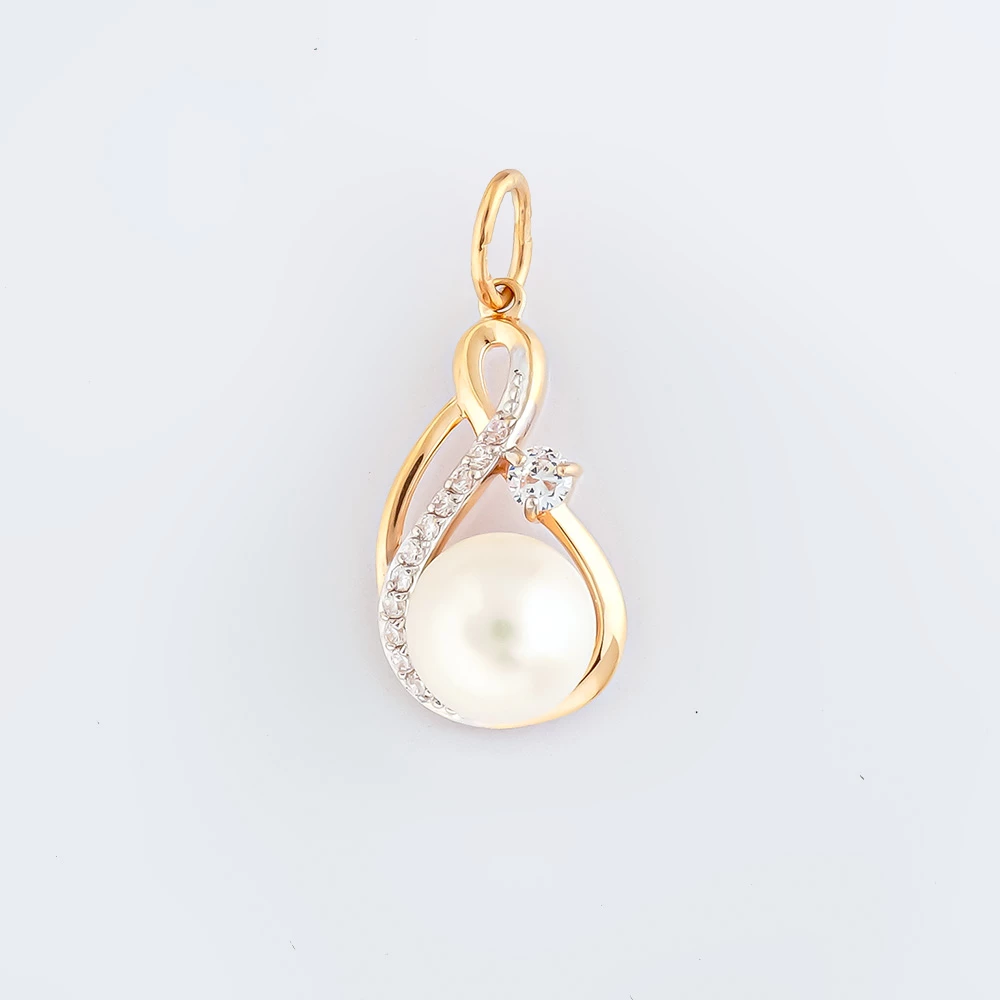 Подвес с культивированным жемчугом из красного золота 585 пробы