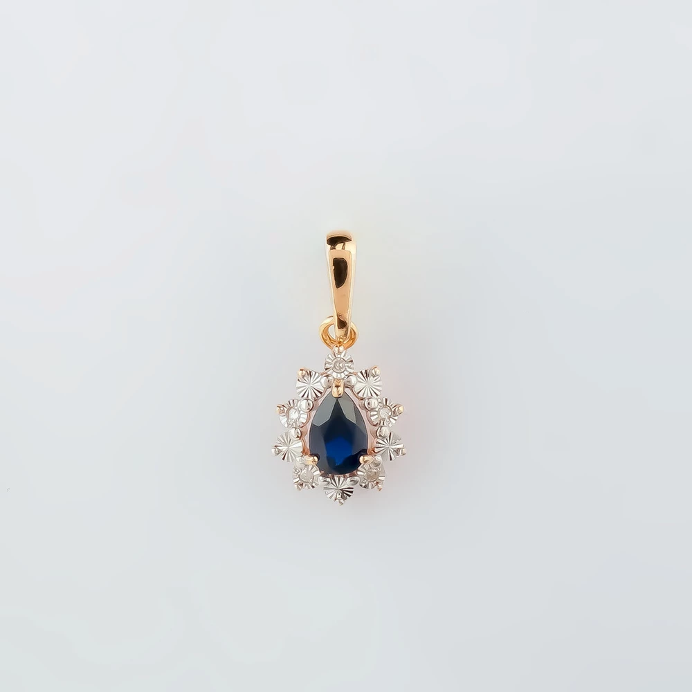 Подвес с сапфиром синтетическим из красного золота 585 пробы