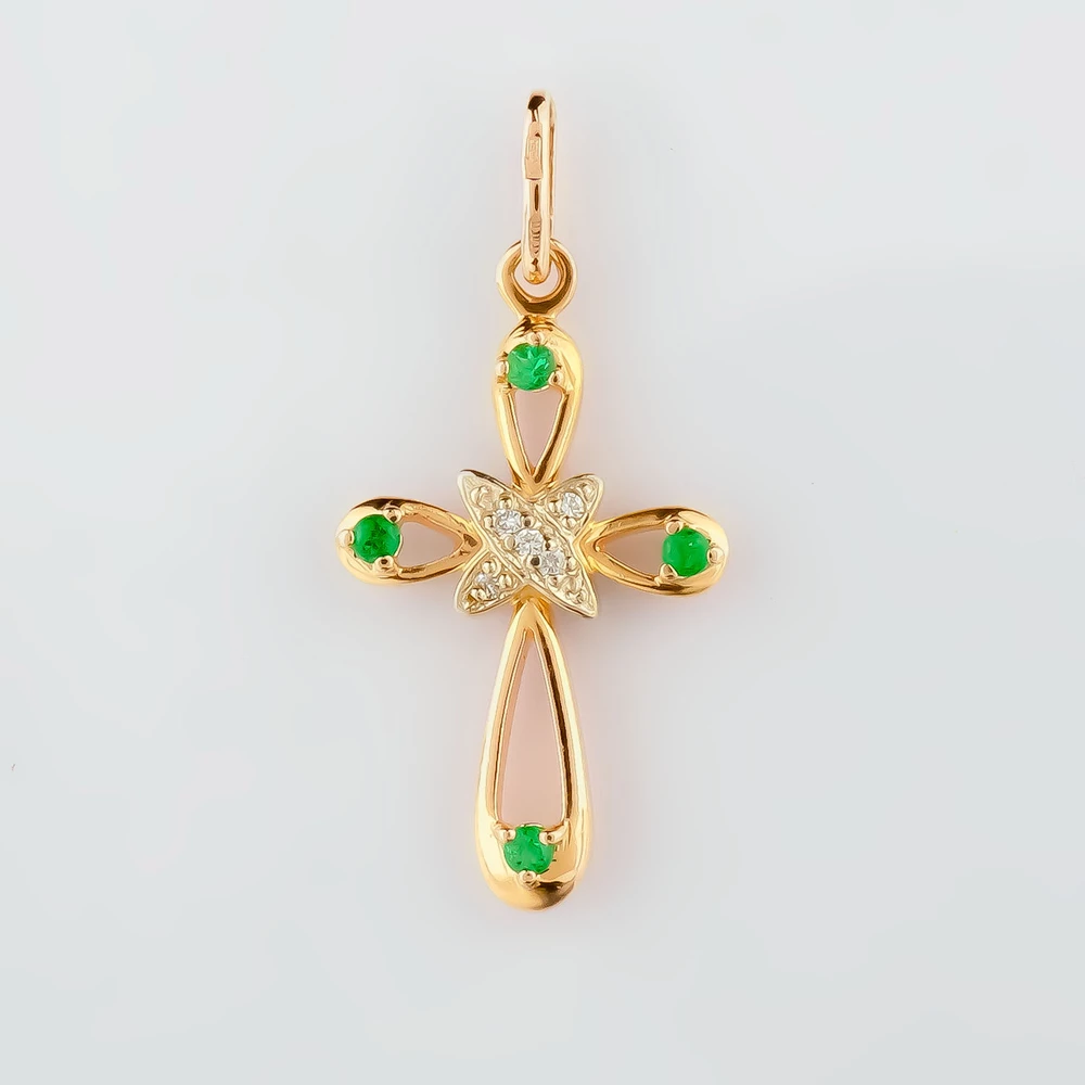 Подвес с изумрудом из желтого золота 585 пробы