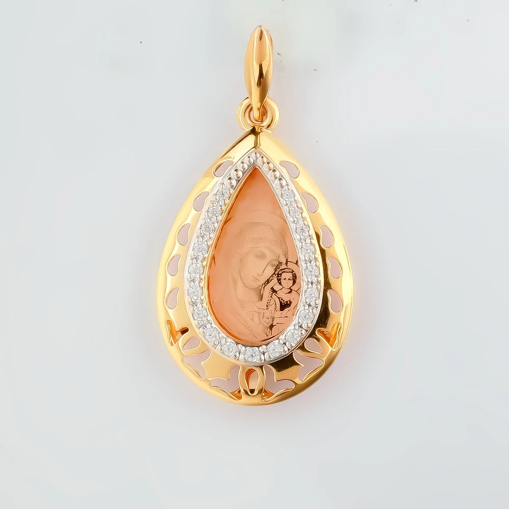 Подвес с фианитом из красного золота 585 пробы