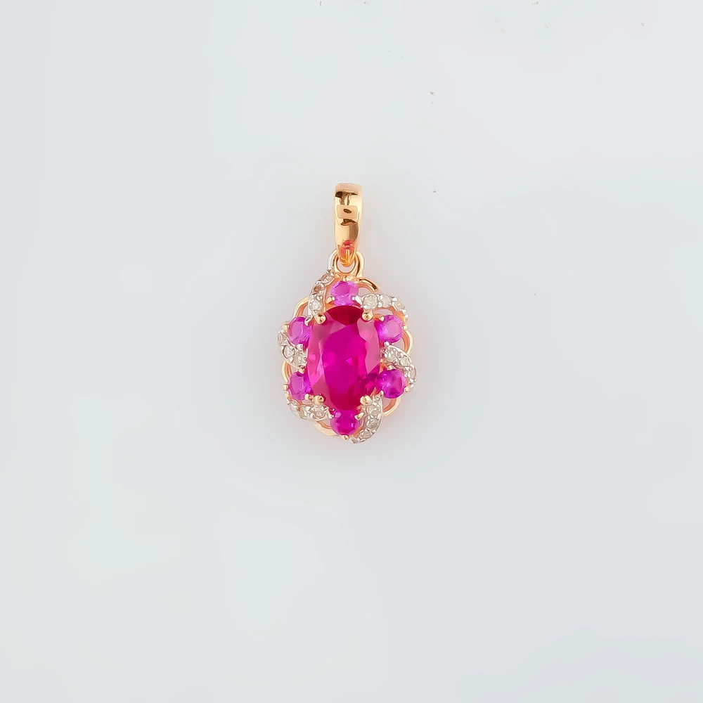 Подвес с рубином синтетическим из красного золота 585 пробы