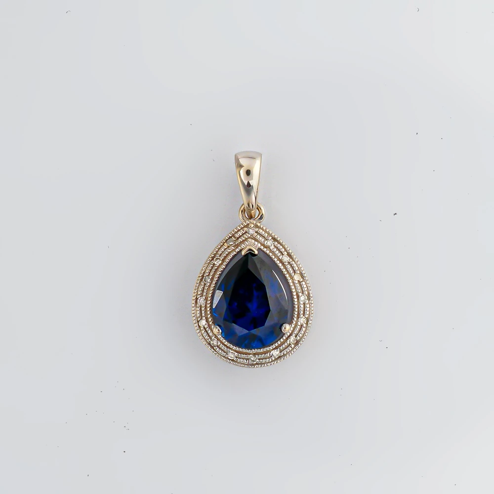 Подвес с сапфиром синтетическим из белого золота 585 пробы