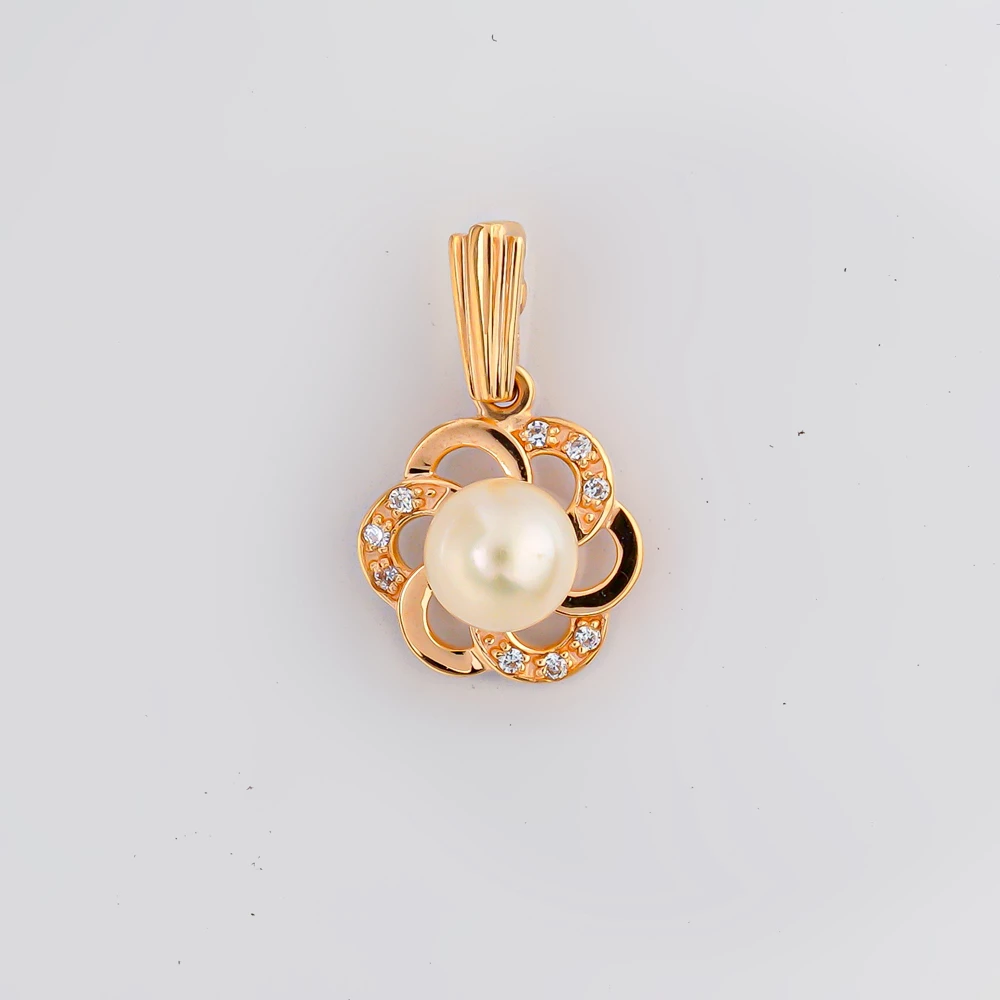 Подвес с культивированным жемчугом из красного золота 585 пробы