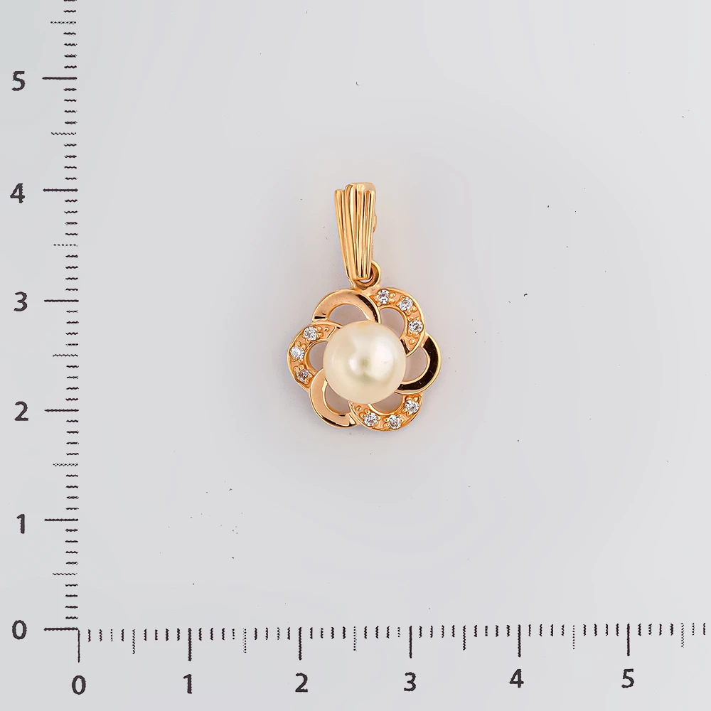 Подвес с культивированным жемчугом из красного золота 585 пробы