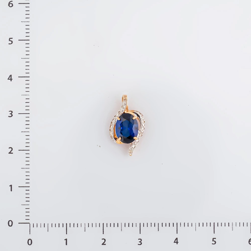 Подвес с сапфиром синтетическим из красного золота 585 пробы