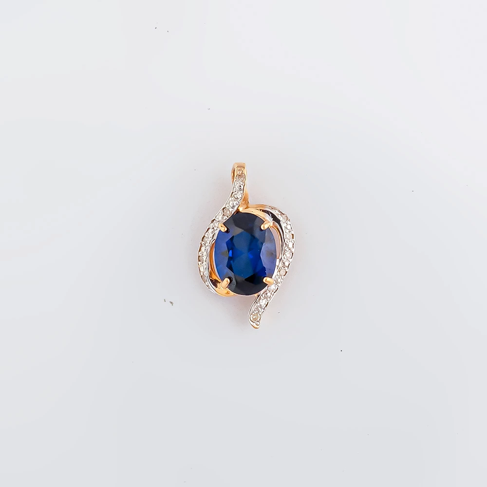 Подвес с сапфиром синтетическим из красного золота 585 пробы