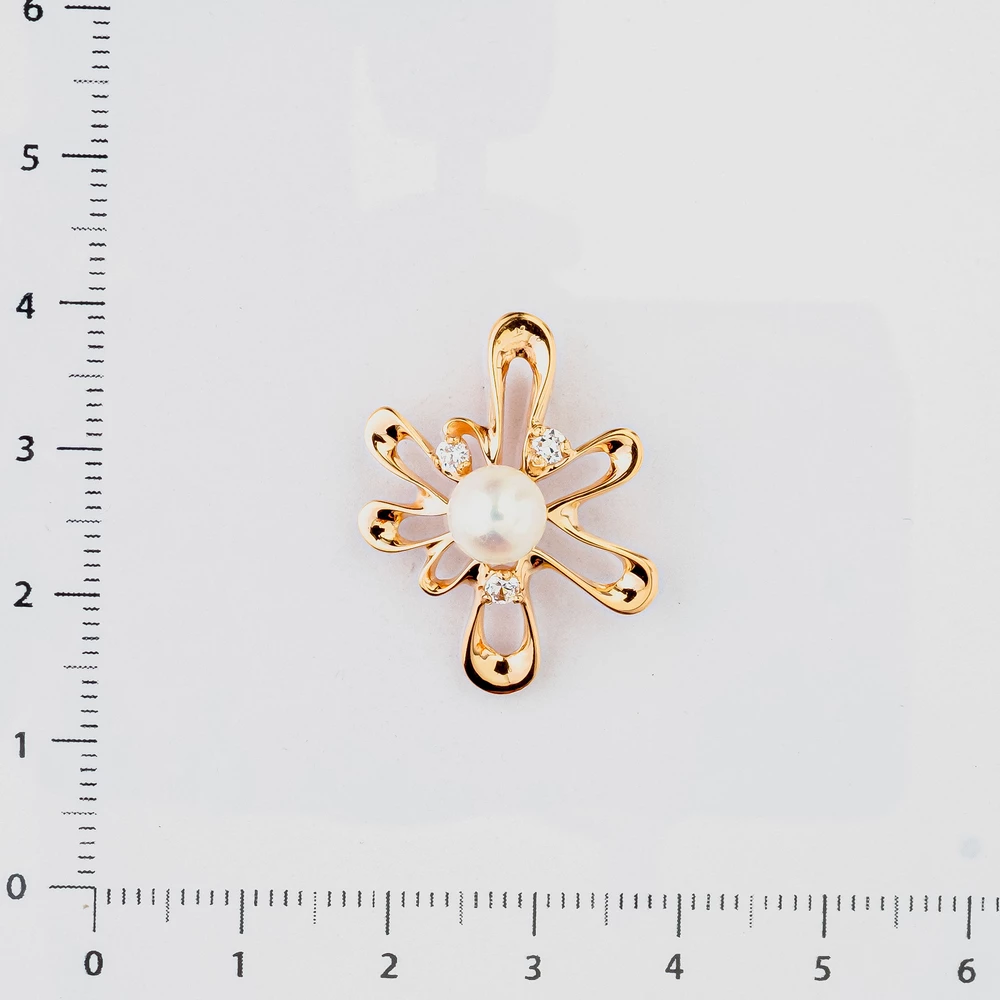 Подвес с культивированным жемчугом из красного золота 585 пробы