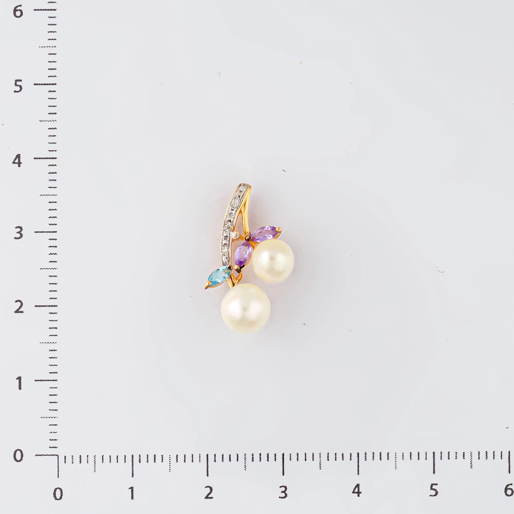 Подвес с культивированным жемчугом из красного золота 585 пробы